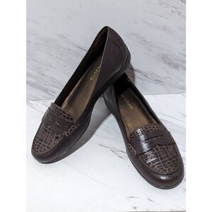 Liz Claiborne Women's Brown Flex Leather Animal Print Flat Loafer Size 7.5
